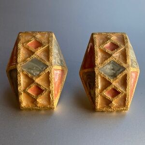 Vintage 80s Gold and Orange Geometric pierced earrings